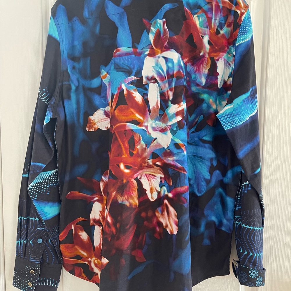 Robert Graham Blue and Black Casual Button Down Shirt with Abstract Pattern